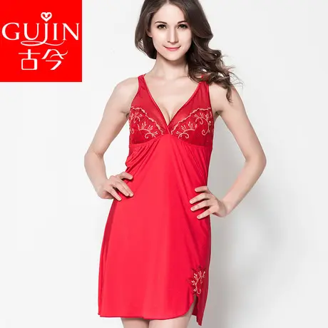 古今/GUJIN新款大红系列之性感低V领设计棉质吊裙4E888图片